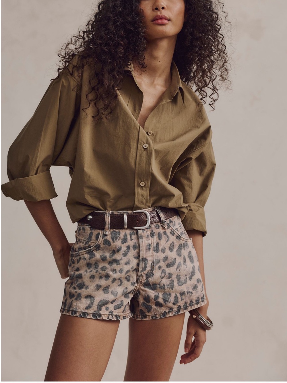 We the free people now or never printed leopard / cheetah print denim shorts